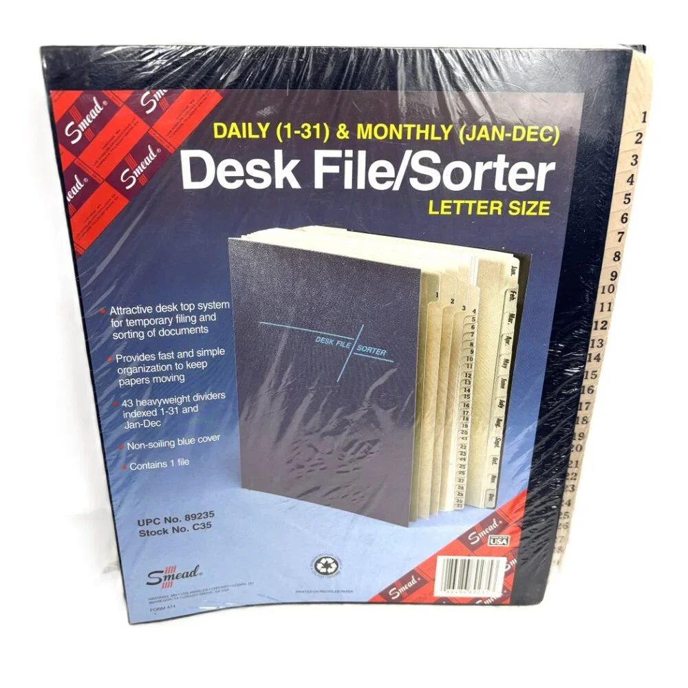 Smead Desk File Sorter Daily (1-31) + Monthly (Jan-Dec) Letter Size  #89235 NWT